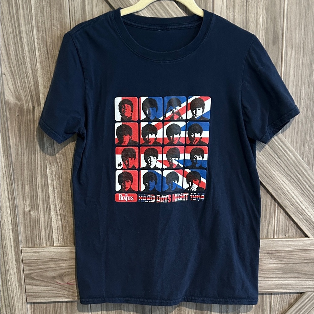 Classic Navy The Beatles Hard Days Night Union Jack Blue T-Shirt
